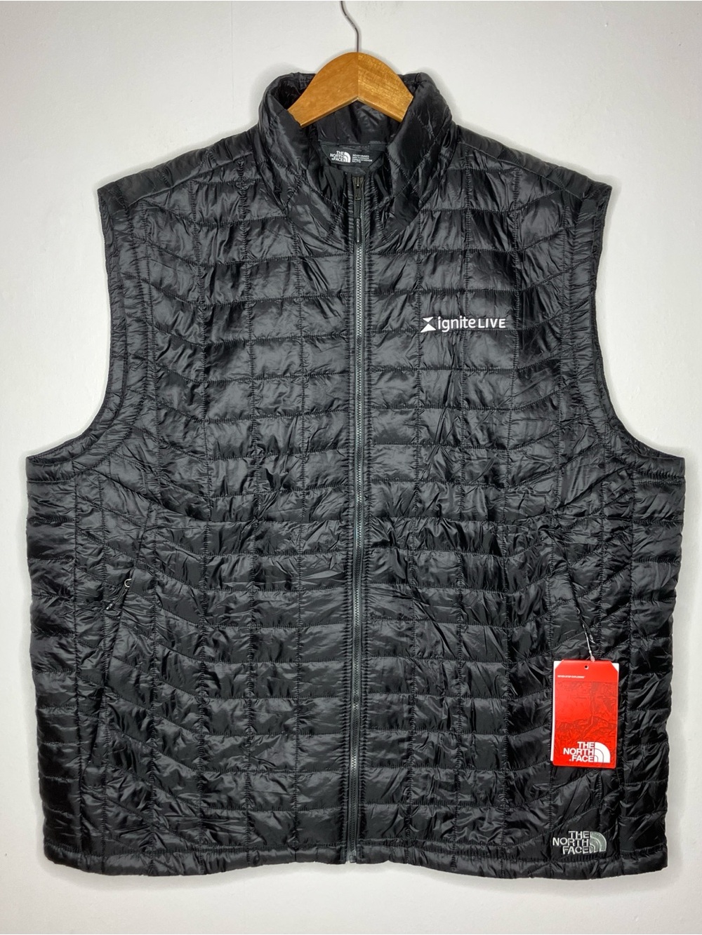 The North Face Black Thermoball Trekker Quilted Men's Vest Jacket Company Logo